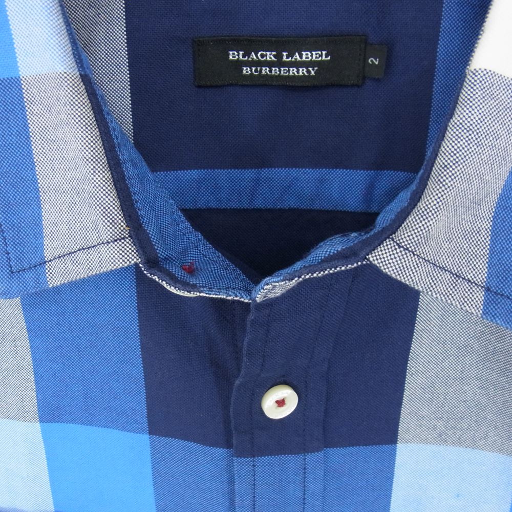 BURBERRY BLACK LABEL バーバリーブラックレーベル D1M20-119-24 国内正規品 胸ロゴ刺繍 七分丈 ブロックチェックシャツ  ブルー ブルー系 2【中古】
