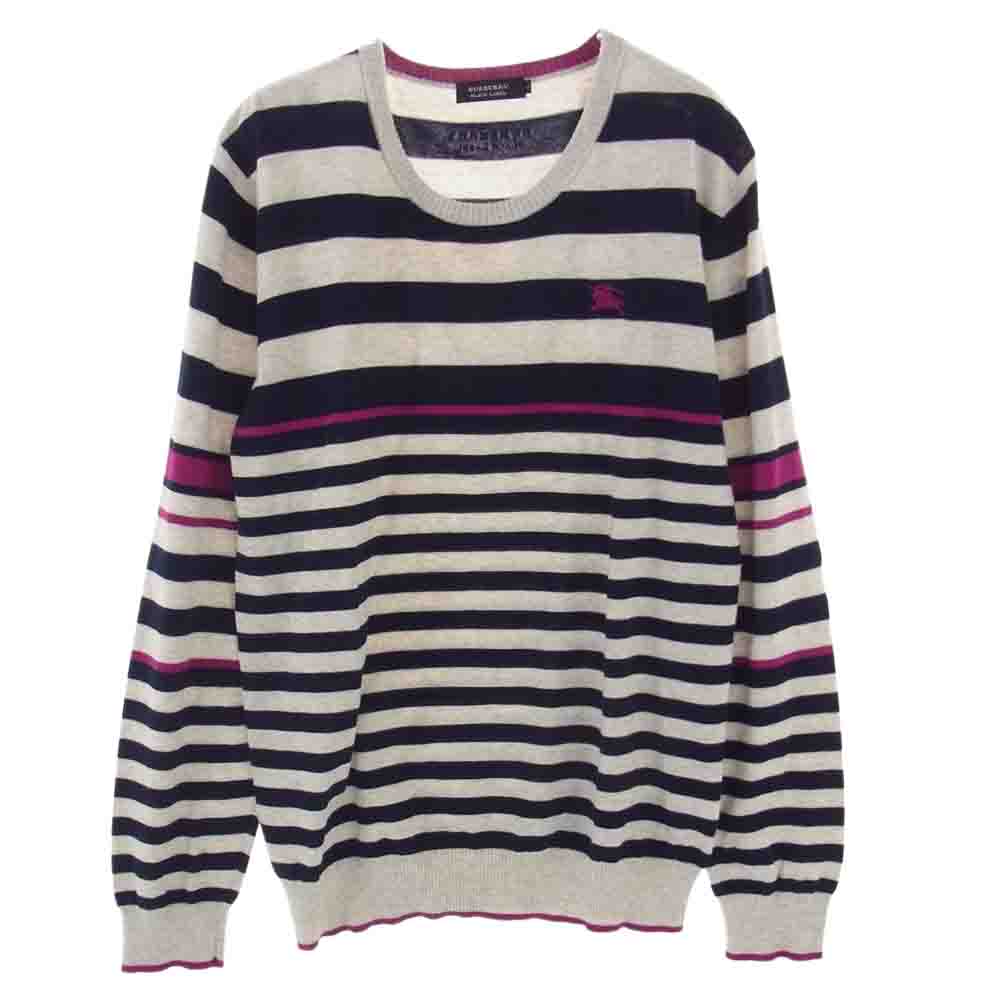 BURBERRY BLACK LABEL バーバリーブラックレーベル D1N73-405-29 国内正規品 胸ロゴ刺繍 ボーダー 長袖 Tシャツ グレー オフホワイト系 ブラック系 2【中古】