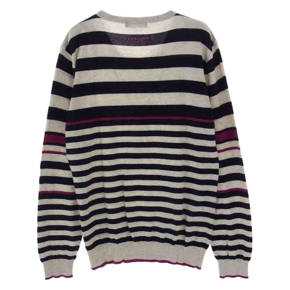 BURBERRY BLACK LABEL バーバリーブラックレーベル D1N73-405-29 国内正規品 胸ロゴ刺繍 ボーダー 長袖 Tシャツ グレー オフホワイト系 ブラック系 2【中古】
