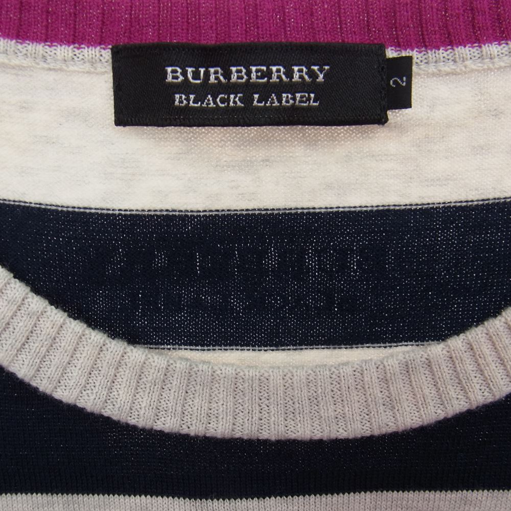 BURBERRY BLACK LABEL バーバリーブラックレーベル D1N73-405-29 国内正規品 胸ロゴ刺繍 ボーダー 長袖 Tシャツ グレー オフホワイト系 ブラック系 2【中古】
