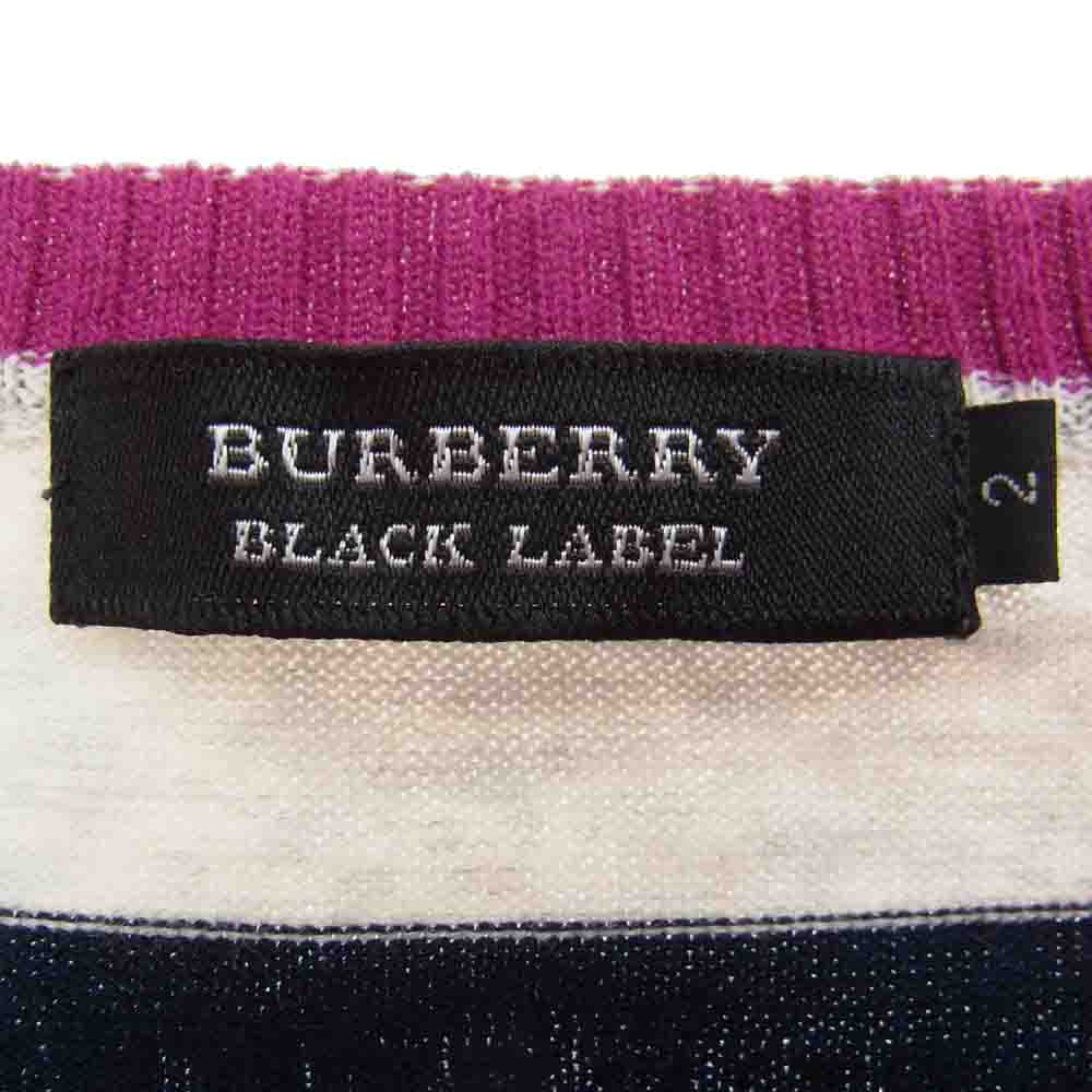 BURBERRY BLACK LABEL バーバリーブラックレーベル D1N73-405-29 国内正規品 胸ロゴ刺繍 ボーダー 長袖 Tシャツ グレー オフホワイト系 ブラック系 2【中古】