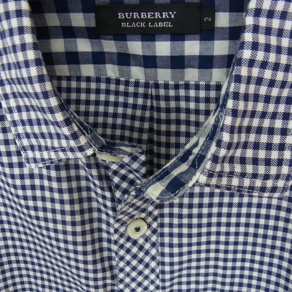BURBERRY BLACK LABEL バーバリーブラックレーベル D1M20-410-26 国内正規品 胸ロゴ刺繍 ポケット付き ギンガムチェック シャツ ブルー系 2【中古】