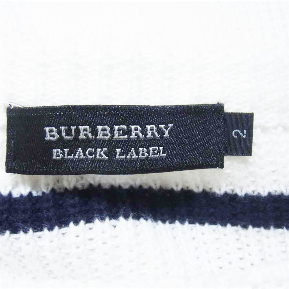 BURBERRY BLACK LABEL バーバリーブラックレーベル D1N60-310-02 国内正規品 胸ロゴワッペン付き ボーダー ニット ブラック系 ホワイト系 2【美品】【中古】