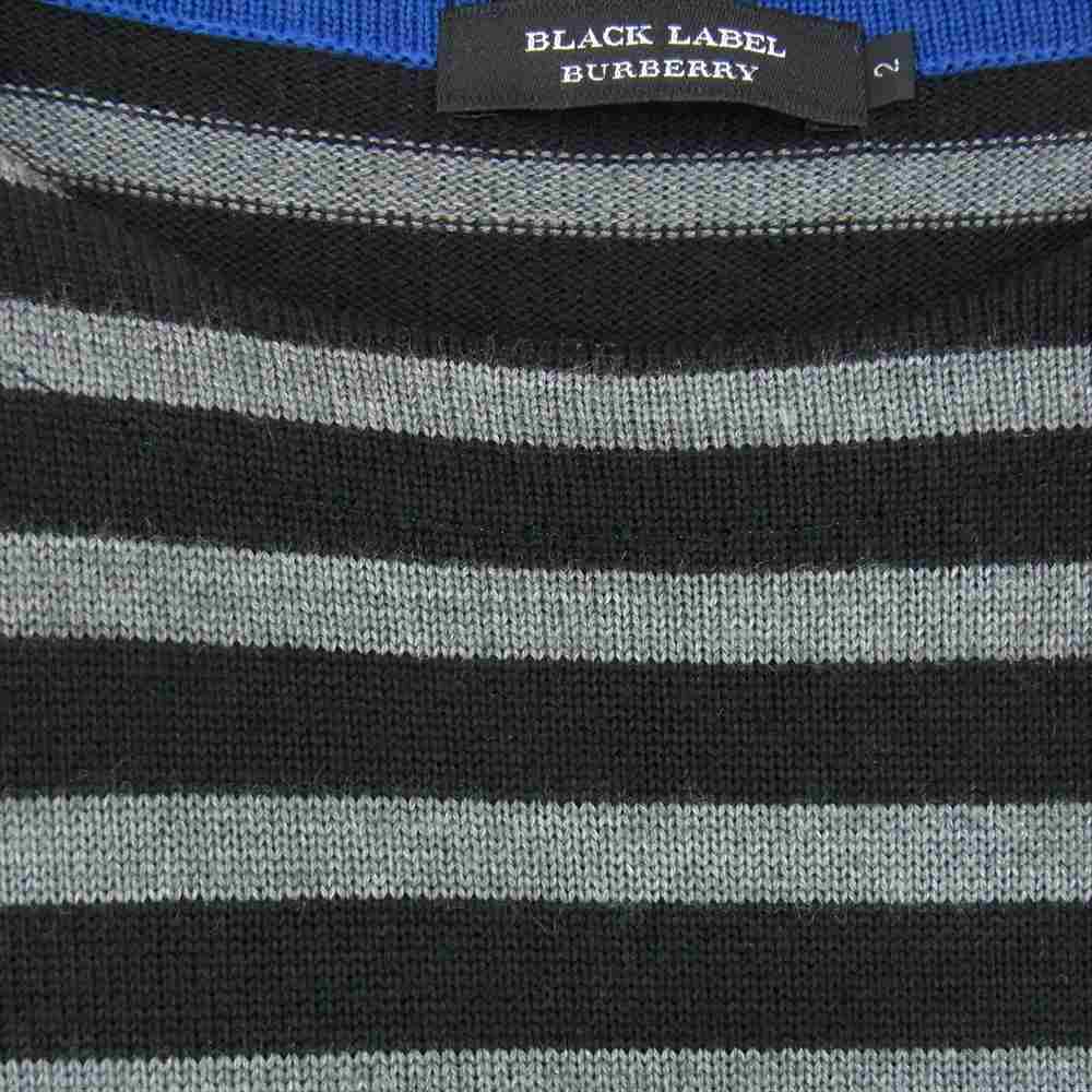 BURBERRY BLACK LABEL バーバリーブラックレーベル D1N08-807-09 国内正規品 ウール ボーダー ニット ブラック ブラック系 グレー系 2【美品】【中古】