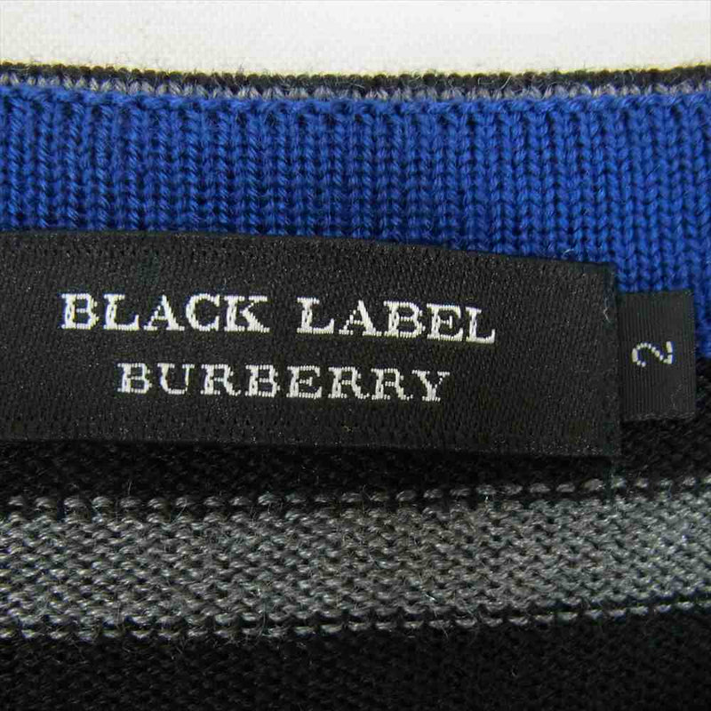 BURBERRY BLACK LABEL バーバリーブラックレーベル D1N08-807-09 国内正規品 ウール ボーダー ニット ブラック ブラック系 グレー系 2【美品】【中古】