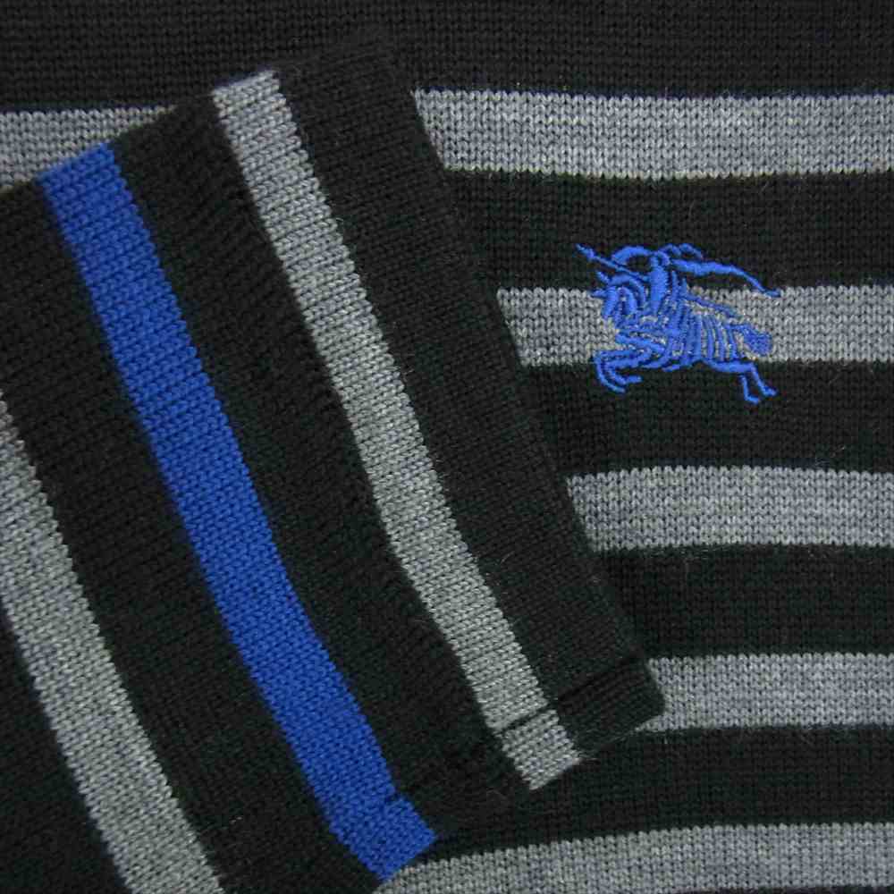BURBERRY BLACK LABEL バーバリーブラックレーベル D1N08-807-09 国内正規品 ウール ボーダー ニット ブラック ブラック系 グレー系 2【美品】【中古】