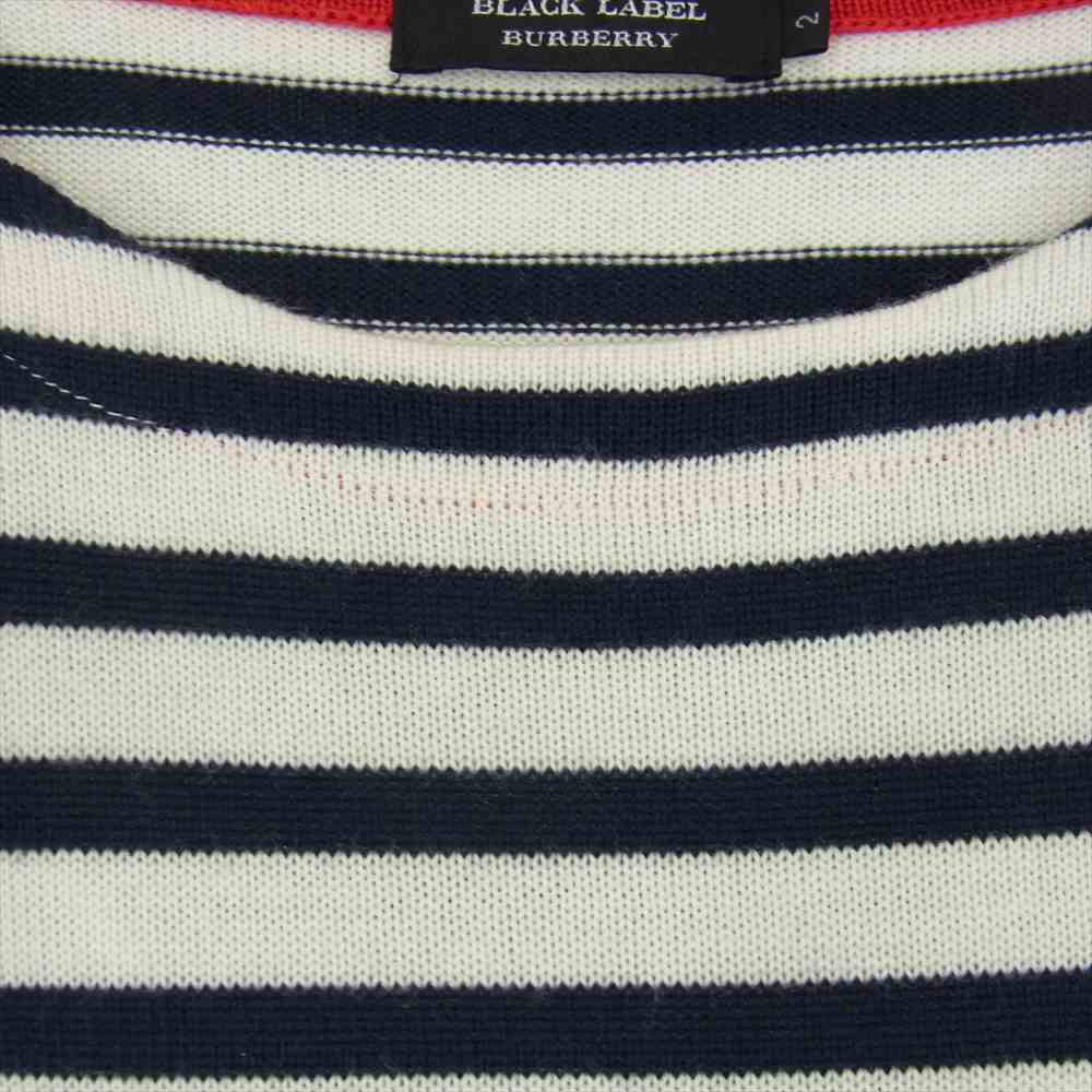 BURBERRY BLACK LABEL バーバリーブラックレーベル D1N08-807-02 国内正規品 ホースロゴ刺繍 マリンボーダー ニット ホワイト ネイビー系 オフホワイト系 2【美品】【中古】