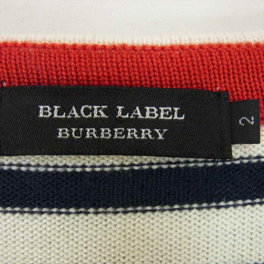 BURBERRY BLACK LABEL バーバリーブラックレーベル D1N08-807-02 国内正規品 ホースロゴ刺繍 マリンボーダー ニット ホワイト ネイビー系 オフホワイト系 2【美品】【中古】