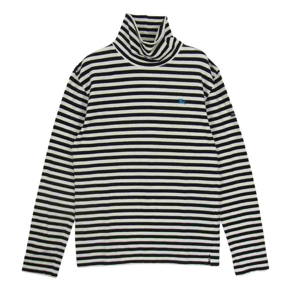 BURBERRY BLACK LABEL バーバリーブラックレーベル BMV23-518-05 国内正規品 胸ロゴ刺繍 長袖 タートルネック ボーダー Tシャツ ブラック系 ホワイト系 2【中古】