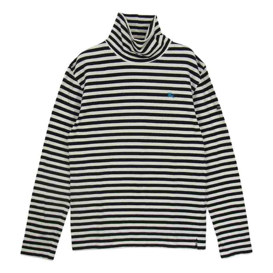 BURBERRY BLACK LABEL バーバリーブラックレーベル BMV23-518-05 国内正規品 胸ロゴ刺繍 長袖 タートルネック ボーダー Tシャツ ブラック系 ホワイト系 2【中古】
