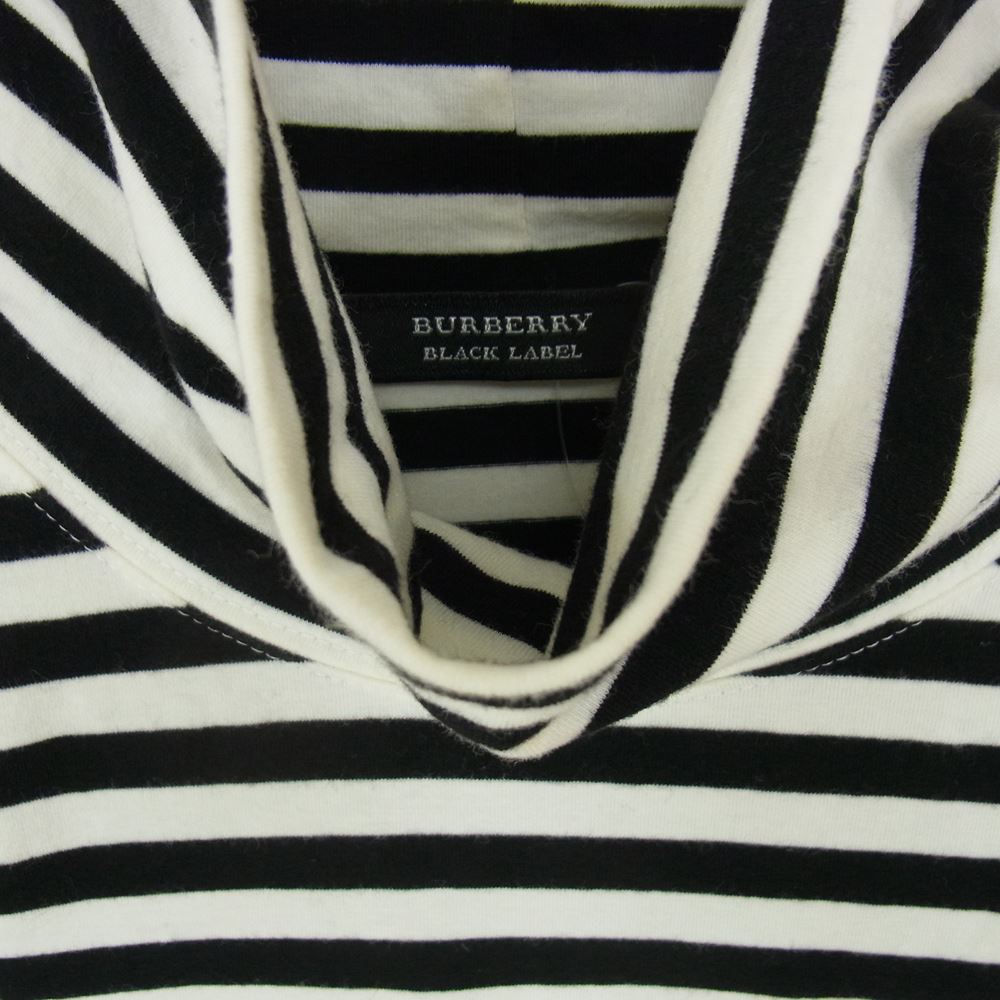 BURBERRY BLACK LABEL バーバリーブラックレーベル BMV23-518-05 国内正規品 胸ロゴ刺繍 長袖 タートルネック ボーダー Tシャツ ブラック系 ホワイト系 2【中古】