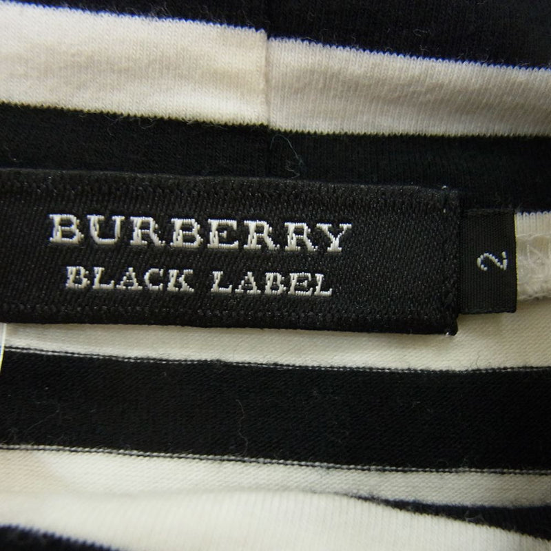 BURBERRY BLACK LABEL バーバリーブラックレーベル BMV23-518-05 国内正規品 胸ロゴ刺繍 長袖 タートルネック ボーダー Tシャツ ブラック系 ホワイト系 2【中古】
