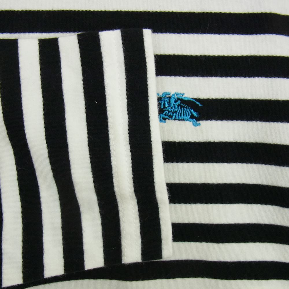 BURBERRY BLACK LABEL バーバリーブラックレーベル BMV23-518-05 国内正規品 胸ロゴ刺繍 長袖 タートルネック ボーダー Tシャツ ブラック系 ホワイト系 2【中古】