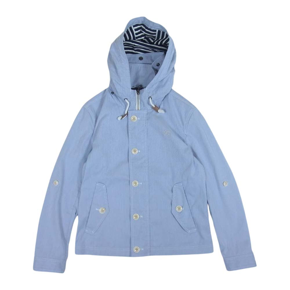 BURBERRY BLACK LABEL バーバリーブラックレーベル D1F09-111-24 国内正規品 シアサッカー ストライプ 裏地ボーダー ジップパーカー ブルー系 M【中古】