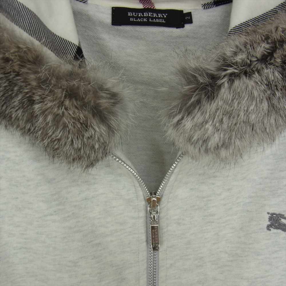 BURBERRY BLACK LABEL バーバリーブラックレーベル BMV72-117-03 国内正規品 ファー付きフード ジップパーカー オフホワイト系 2【中古】