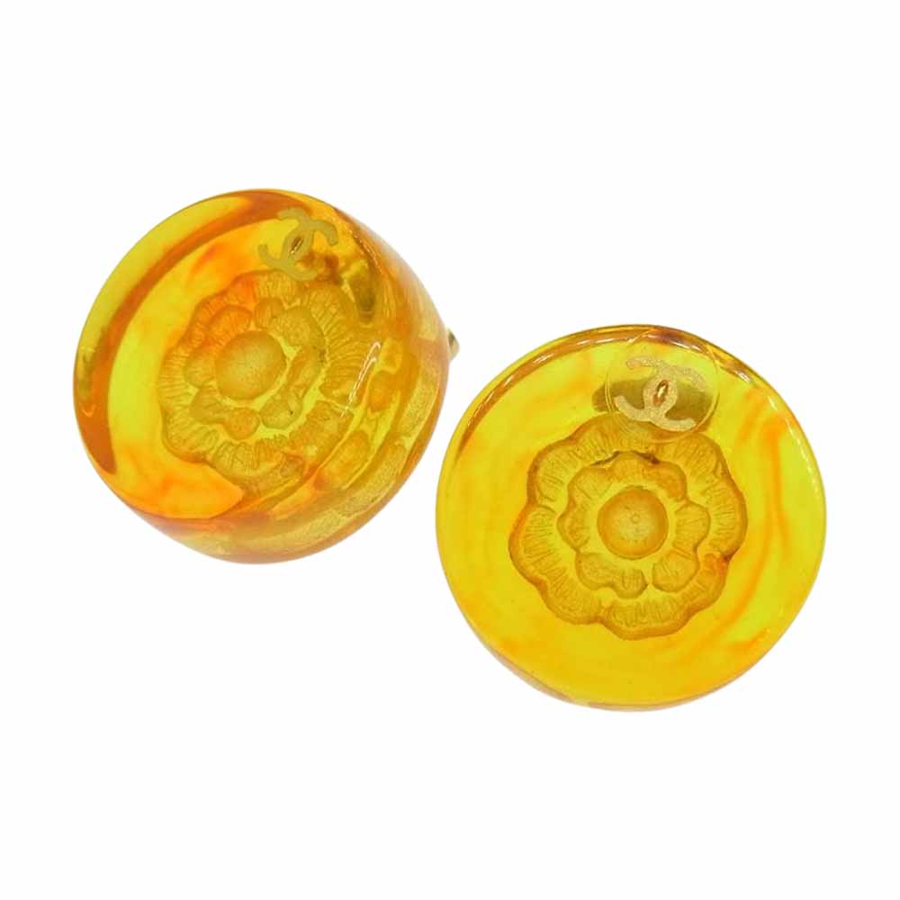 CHANEL シャネル ピアス カメリア ココマーク ピアス オレンジ系【中古】