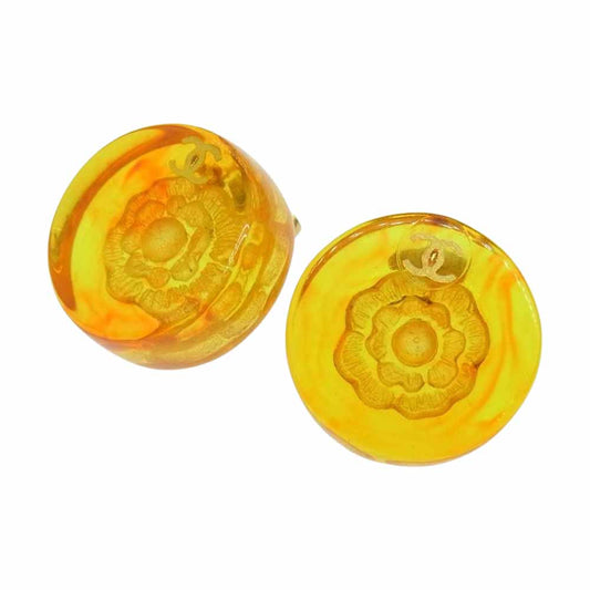 CHANEL シャネル ピアス カメリア ココマーク ピアス オレンジ系【中古】