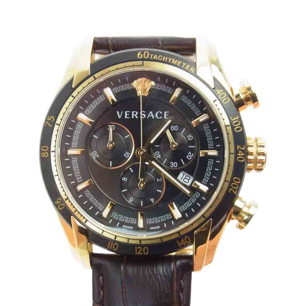 ヴェルサーチ V-RAY クロノ クォーツ 腕時計 ホワイト ゴールド