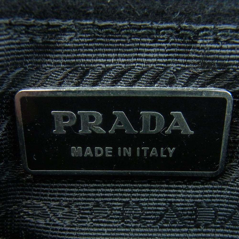 PRADA プラダ ロゴプレート ナイロン レザー トート バッグ ブラック系【中古】