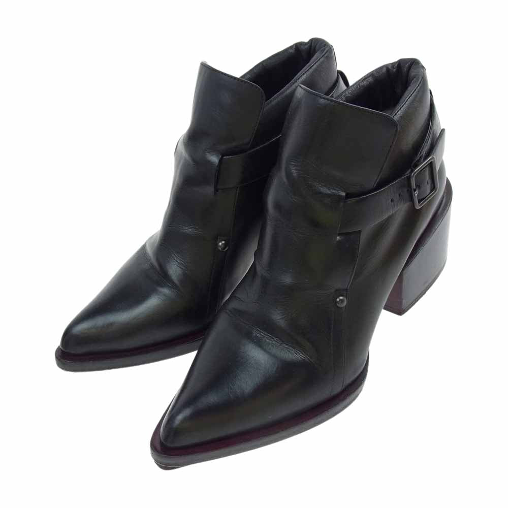 JIL SANDER ジルサンダー イタリア製 レザー ベルトストラップ ヒール ショートブーツ ブラック系 35 1/2【中古】