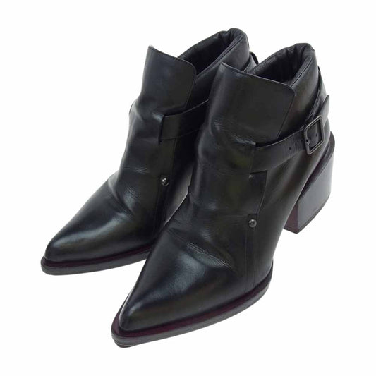 JIL SANDER ジルサンダー イタリア製 レザー ベルトストラップ ヒール ショートブーツ ブラック系 35 1/2【中古】