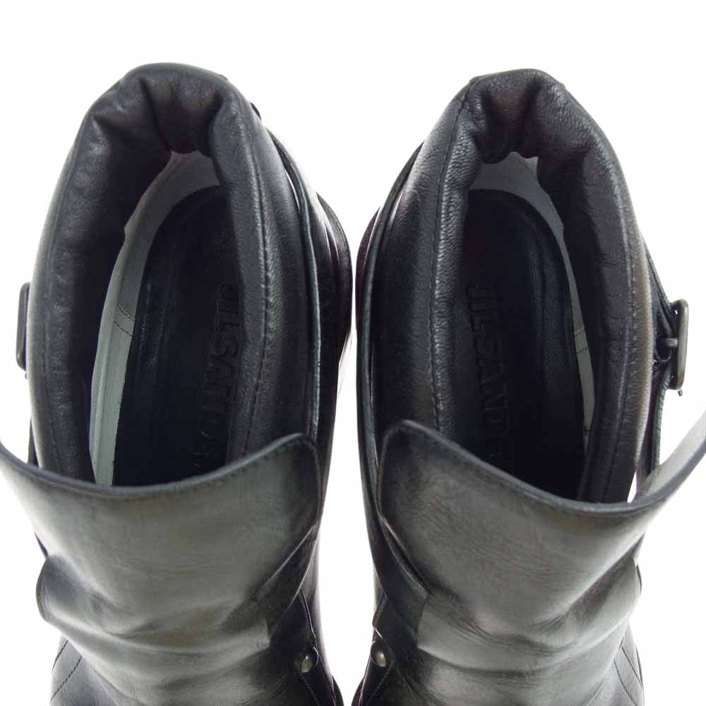 JIL SANDER ジルサンダー イタリア製 レザー ベルトストラップ ヒール ショートブーツ ブラック系 35 1/2【中古】