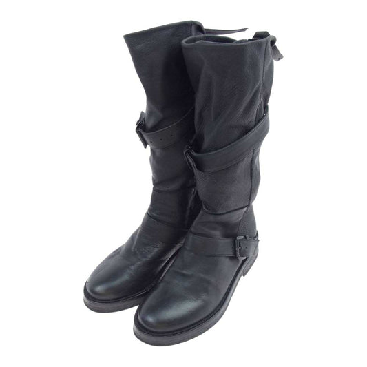 ANN DEMEULEMEESTER アンドゥムルメステール 125-2806 イタリア製 レザー ベルトストラップ ロングブーツ  ブラック系 36【中古】