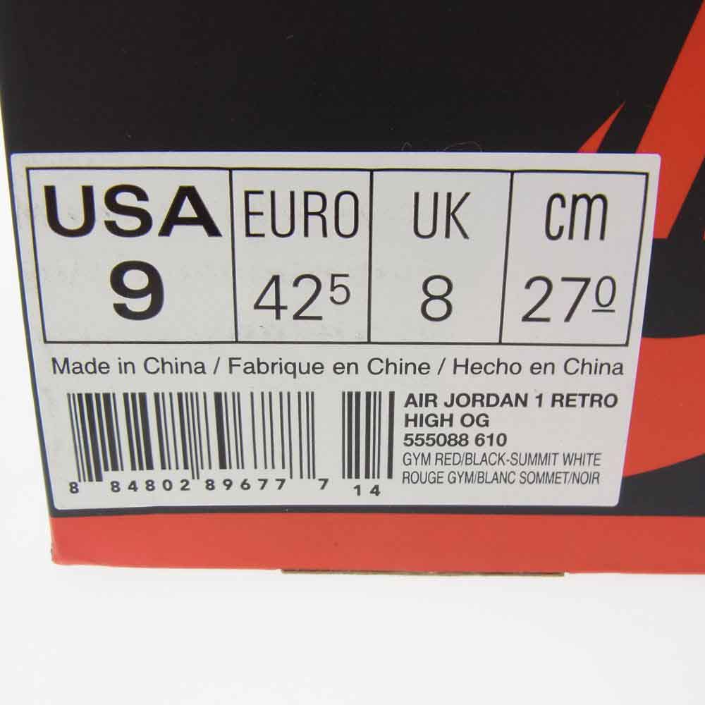 NIKE ナイキ 555088-610 AIR JORDAN 1 RETRO HIGH OG BRED TOE エアジョーダン レトロ ハイ ブレッド トゥ レッド系 ブラック系 ホワイト系 27cm【中古】