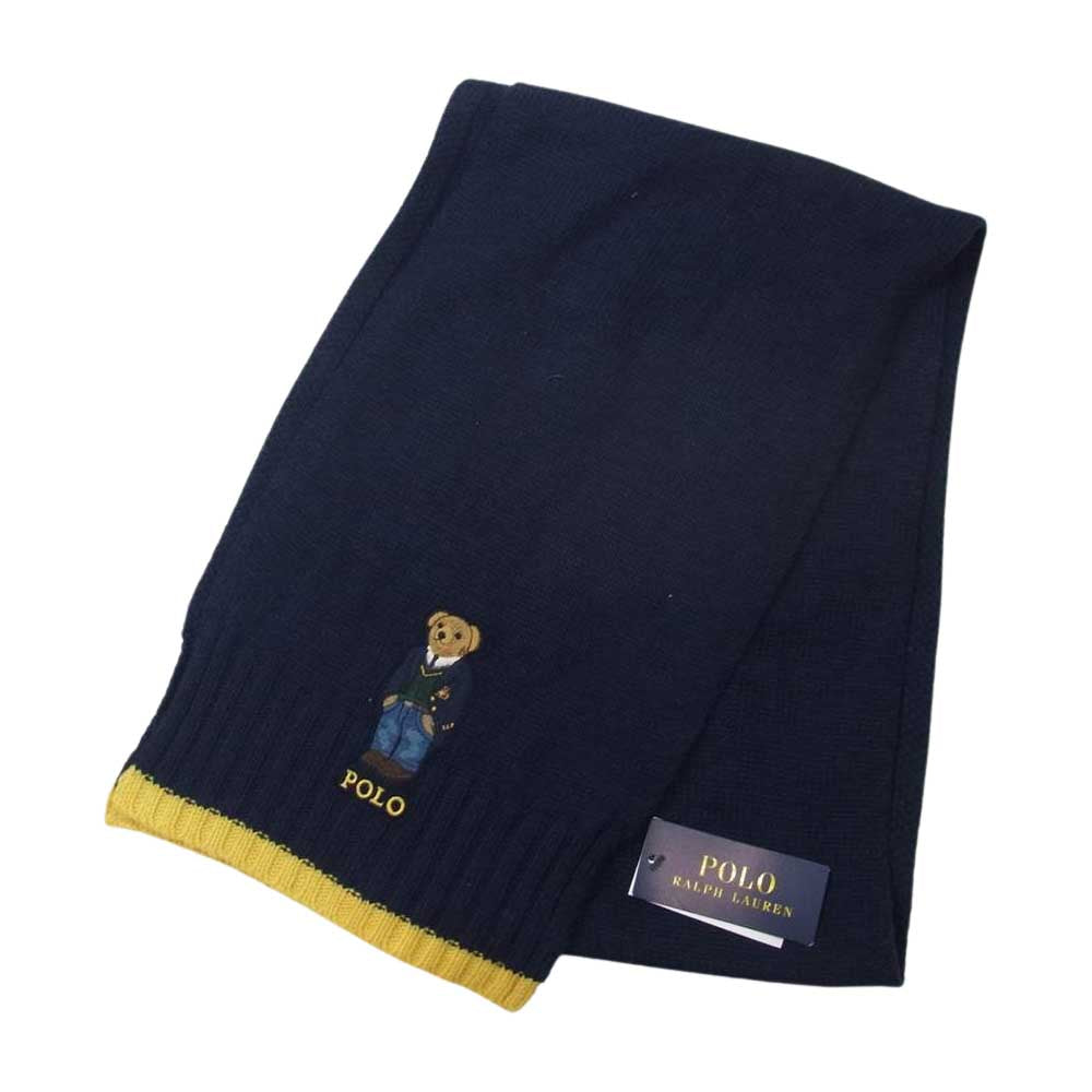 RALPH LAUREN ラルフローレン ポロベア ウール マフラー ネイビー系 O/S【新古品】【未使用】【中古】