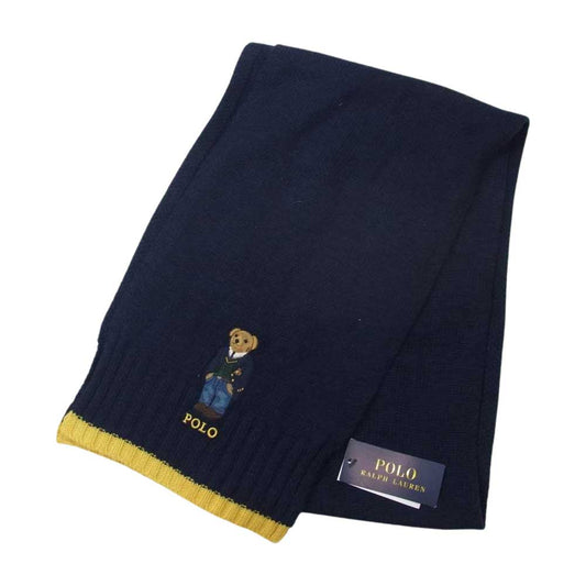 RALPH LAUREN ラルフローレン ポロベア ウール マフラー ネイビー系 O/S【新古品】【未使用】【中古】