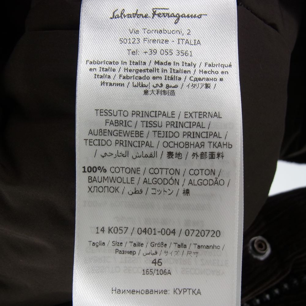 Salvatore Ferragamo サルヴァトーレフェラガモ 010-02540-29 コーデュロイ ボンバー ジャケット ダークブラウン系 46【中古】
