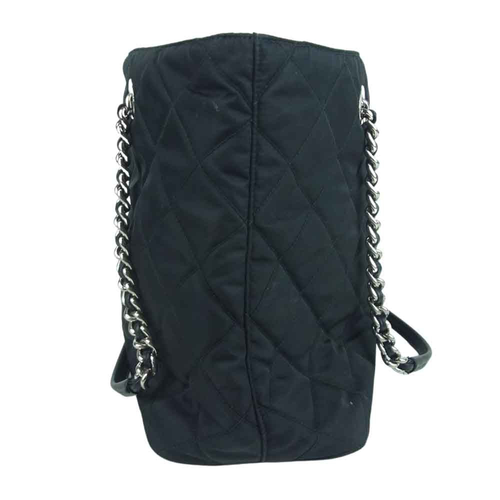 PRADA プラダ ナイロン キルティング チェーン トート バッグ シルバー金具 ルーマニア製 ブラック系【中古】