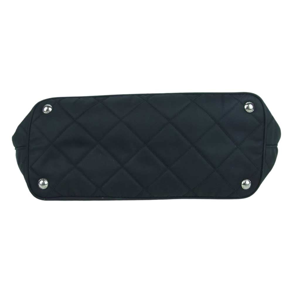 PRADA プラダ ナイロン キルティング チェーン トート バッグ シルバー金具 ルーマニア製 ブラック系【中古】