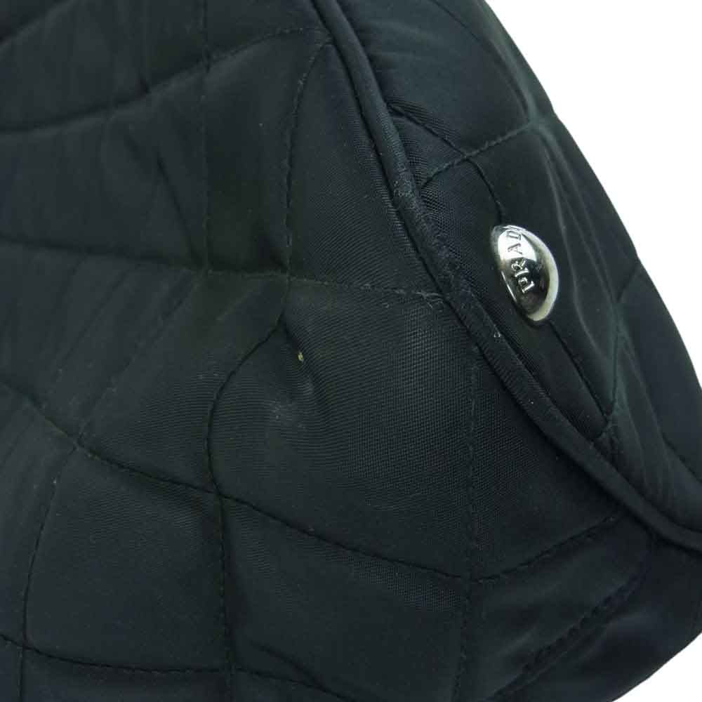 PRADA プラダ ナイロン キルティング チェーン トート バッグ シルバー金具 ルーマニア製 ブラック系【中古】