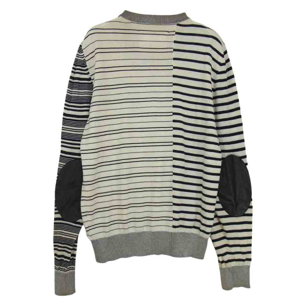 MAISON MARGIELA メゾンマルジェラ 15SS  10ライン レザー エルボーパッチ マルチボーダー コットン ニット ブラック系 ホワイト系 M【中古】