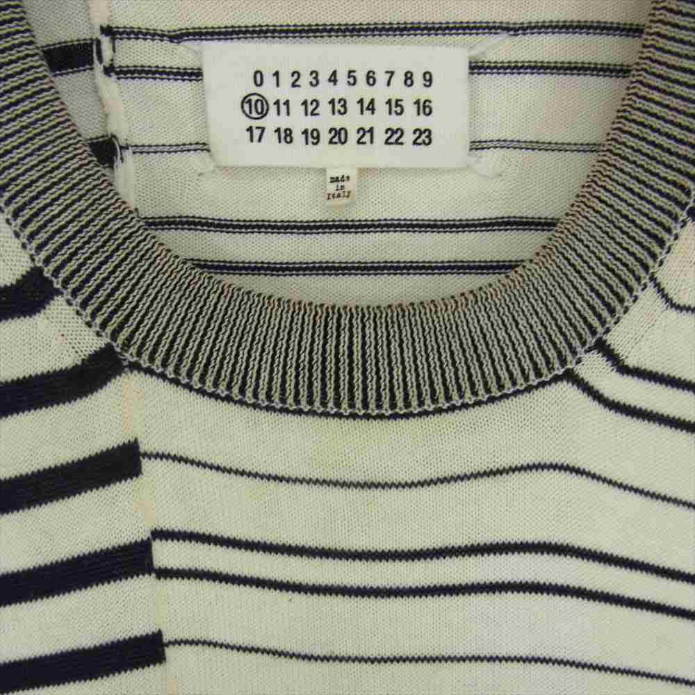 MAISON MARGIELA メゾンマルジェラ 15SS  10ライン レザー エルボーパッチ マルチボーダー コットン ニット ブラック系 ホワイト系 M【中古】