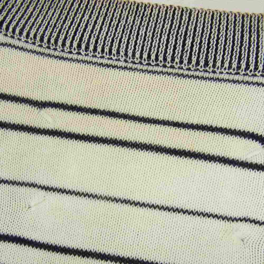MAISON MARGIELA メゾンマルジェラ 15SS  10ライン レザー エルボーパッチ マルチボーダー コットン ニット ブラック系 ホワイト系 M【中古】