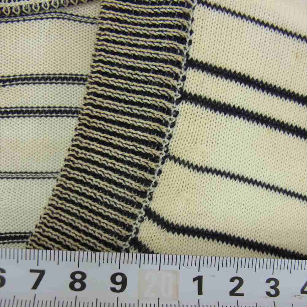 MAISON MARGIELA メゾンマルジェラ 15SS  10ライン レザー エルボーパッチ マルチボーダー コットン ニット ブラック系 ホワイト系 M【中古】