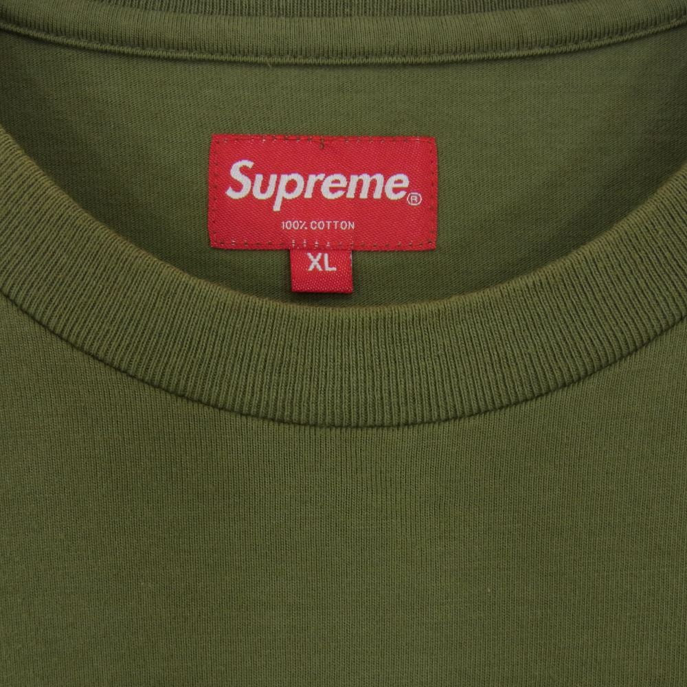 Supreme シュプリーム 21AW Plaid Sleeve L/S Top プレイド スリーブ 袖 チェック 切替 ロゴ プリント 長袖 Tシャツ カーキ系 XL【中古】