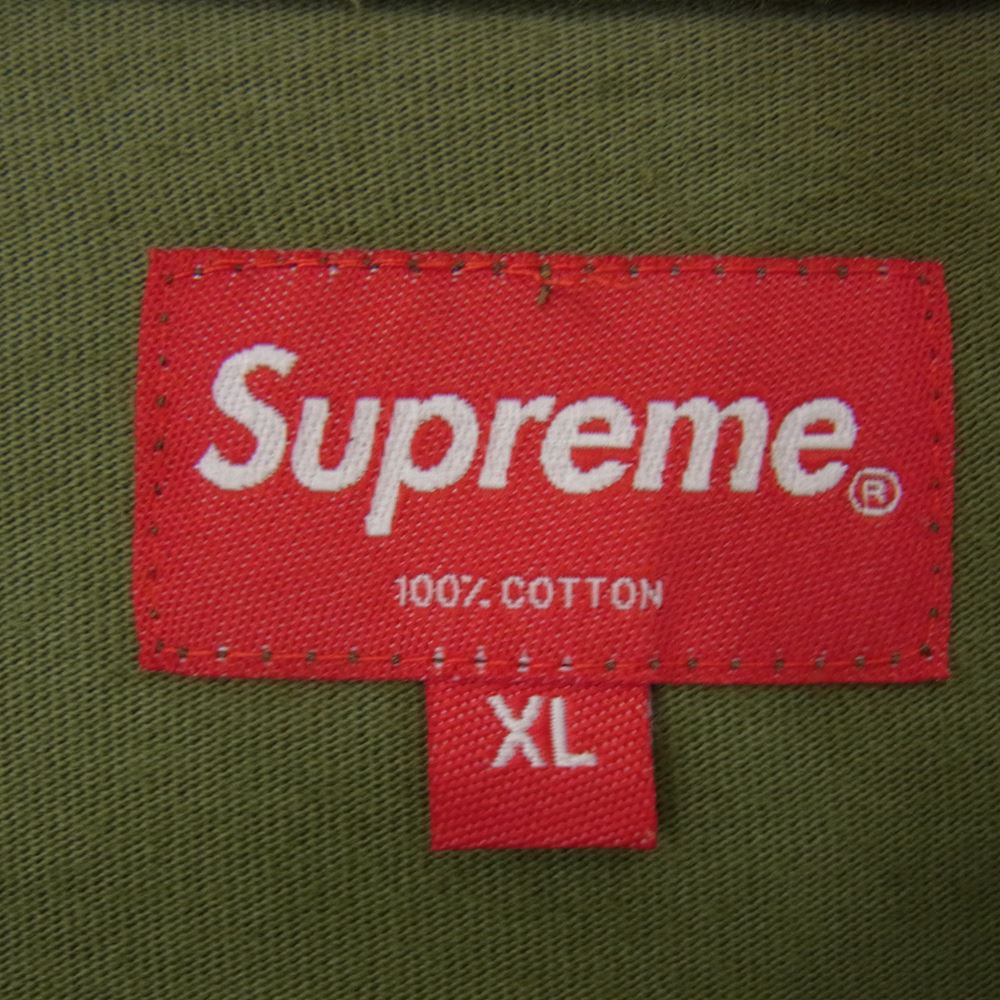 Supreme シュプリーム 21AW Plaid Sleeve L/S Top プレイド スリーブ 袖 チェック 切替 ロゴ プリント 長袖 Tシャツ カーキ系 XL【中古】