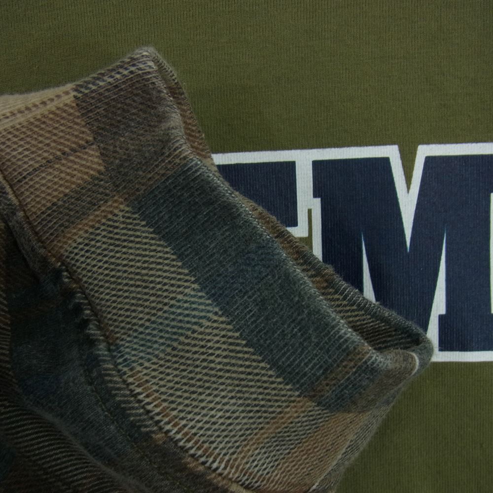 Supreme シュプリーム 21AW Plaid Sleeve L/S Top プレイド スリーブ 袖 チェック 切替 ロゴ プリント 長袖 Tシャツ カーキ系 XL【中古】