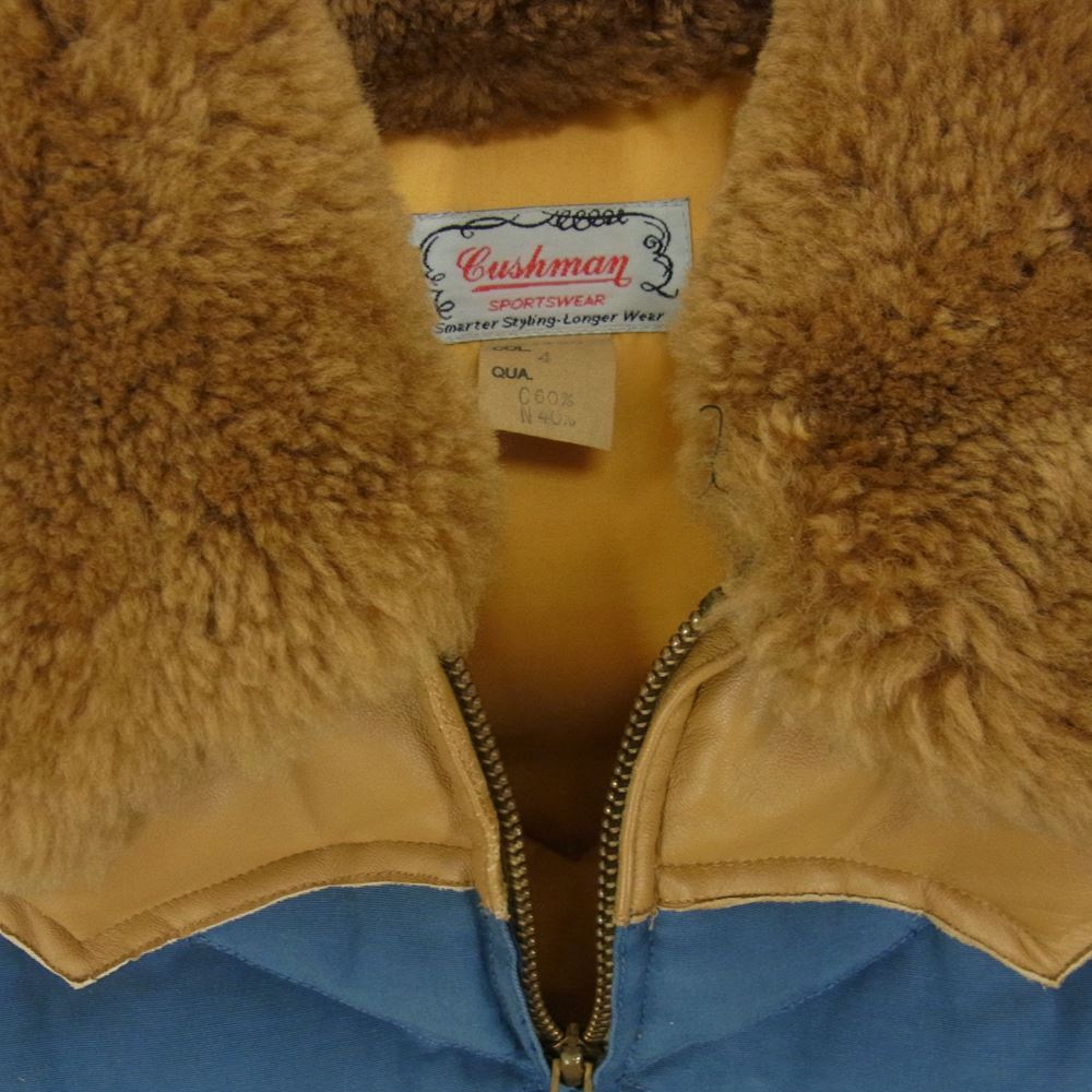 CUSHMAN クッシュマン ボア ダウンベスト レザー切替 ムートン ロクヨンクロス ブラウン系 ブルー系 4【中古】