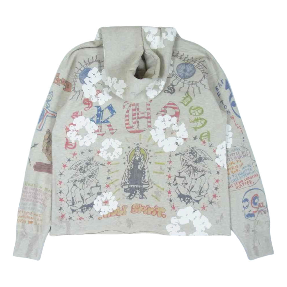 セントマイケル 22SS SM-S22-0000-83 未使用品 DENIM TEARS HOODIE デニムティアーズ 総柄 ペイント プルオーバー フーディ グレー系 L【極上美品】【中古】