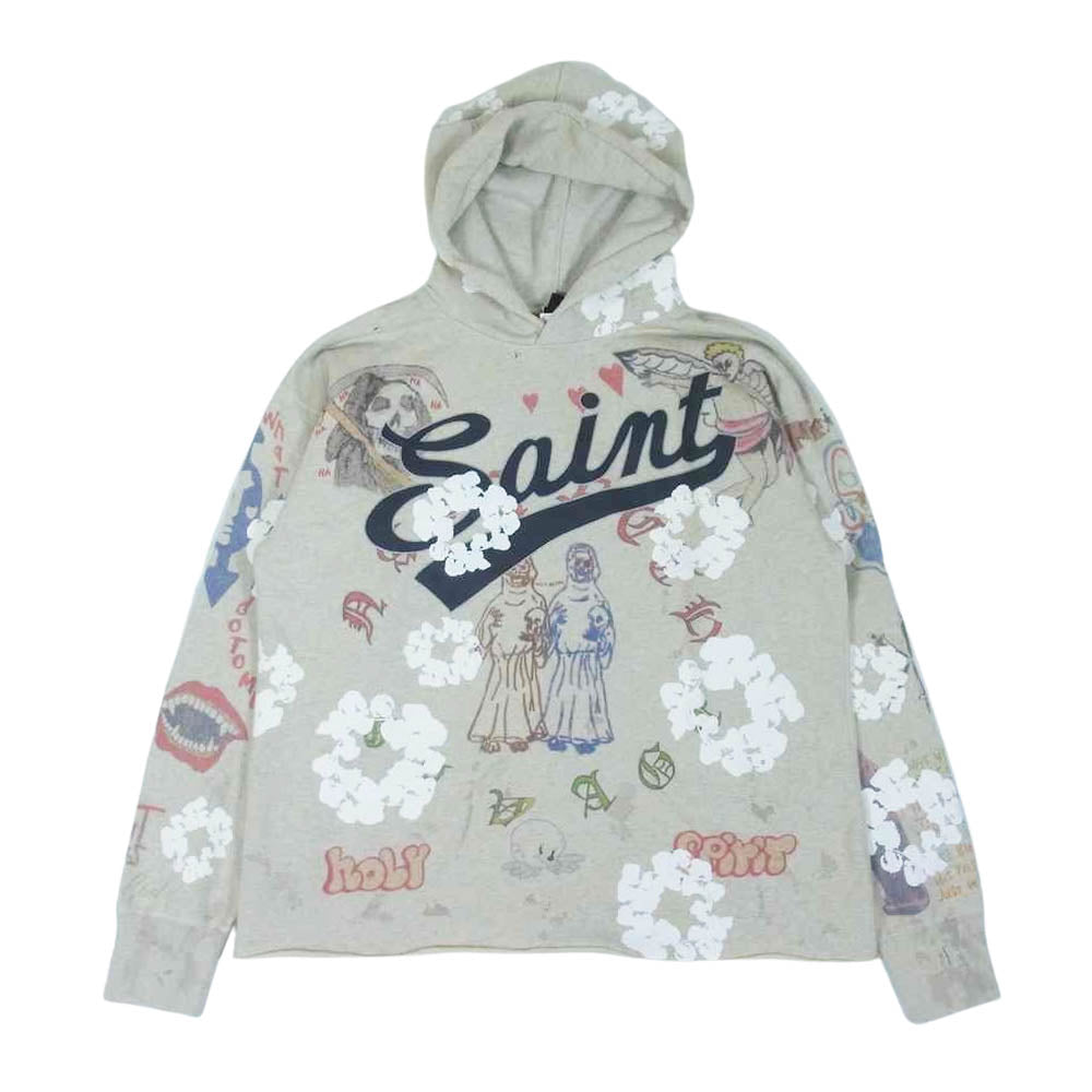 セントマイケル 22SS SM-S22-0000-83 未使用品 DENIM TEARS HOODIE デニムティアーズ 総柄 ペイント プルオーバー フーディ マルチカラー系 XL【極上美品】【中古】