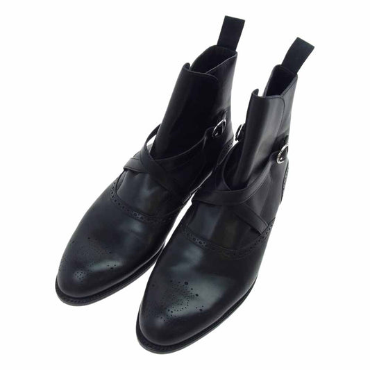バーカー BLACK 英国製 スカルメダリオン レザー ベルト ブーツ ブラック系 UK8【中古】