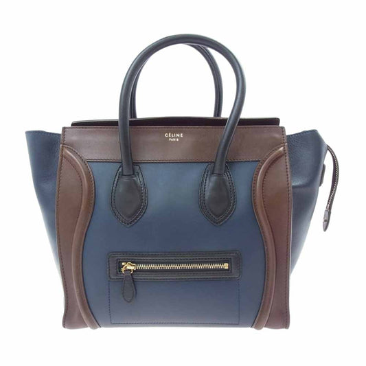 CELINE セリーヌ ラゲージ ミニショッパー レザー トート バッグ ネイビー系 ブラウン系 ブラック系【中古】