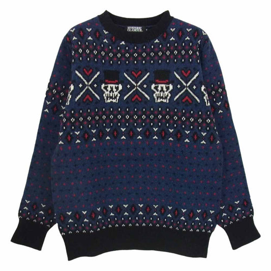 HYSTERIC GLAMOUR ヒステリックグラマー 02173NS13 SKULL FAIR ISLE  スカル フェアアイル ジャカード ニット セーター ブルー系 S【中古】