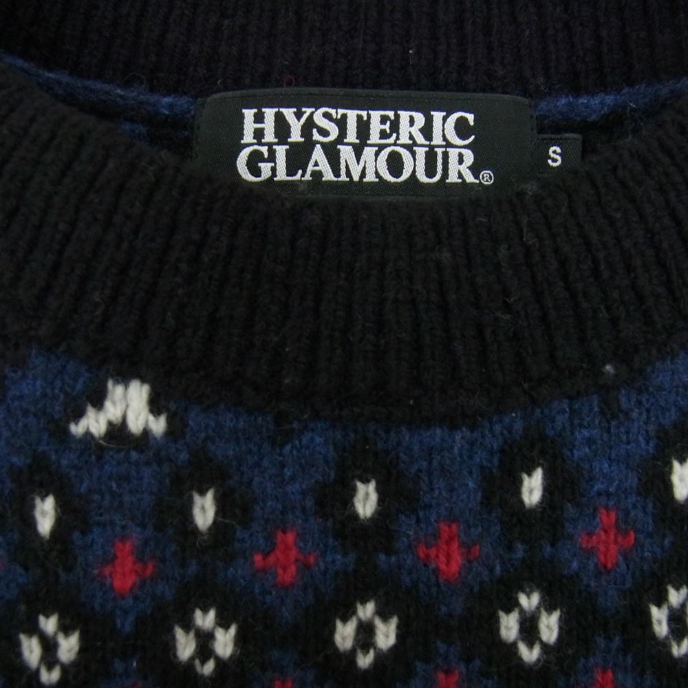 HYSTERIC GLAMOUR ヒステリックグラマー 02173NS13 SKULL FAIR ISLE  スカル フェアアイル ジャカード ニット セーター ブルー系 S【中古】