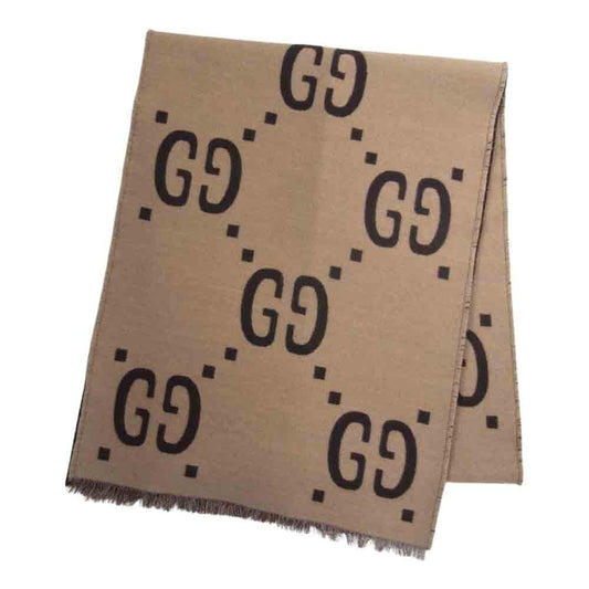 GUCCI グッチ 495592 GGジャカード ウールシルク スカーフ マフラー ブラウン系 35×190【中古】