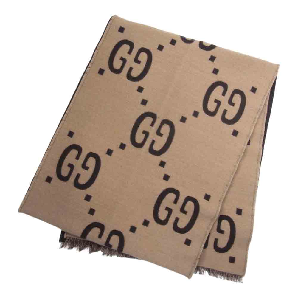 GUCCI グッチ 495592 GGジャカード ウールシルク スカーフ マフラー ブラウン系 35×190【中古】